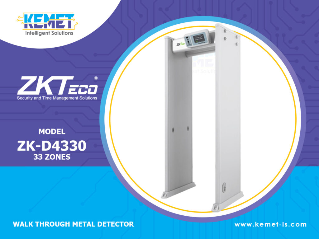 ZKTeco ZK-D4330 عبارة عن كاشف معادن متعدد الاستخدامات، مع 33 منطقة وحساسية قابلة للتعديل مما يجعله يلبي جميع احتياجات المطارات، والمحاكم، والسجون،المدارس والمرافق، والمناسبات الخاصة، والمحطات ومراكز التسوق وأماكن التفتيش الأمني الأخرى. هذا المنتج. يستخدم هيكل الكشف المجال الكهرومغناطيسي للكشف عن الأجسام المعدنية في الجسم وجميع انواع الاسلحةوغيرها. وهو يتألف من مضيف ومولد إشارة عالية التردد وجهاز استقبال الإشارة ومستشعر الأشعة تحت الحمراء. ويستخدم الصوت والضوء للتنبيه إلى أن الأجسام المعدنية في الجسم تتجاوز كمية معينة وتتميز بتسريع المرور و ذلك نتيجة سرعتها في الفحص و الانذار و تم تصميم البوابات الامنيه الامريكيه جاريت لتوافق شروط الامان العالمية.